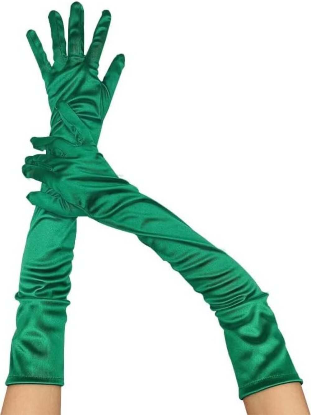 Women's Green 1920s Elbow Length Stretchy Satin Long Opera Gloves